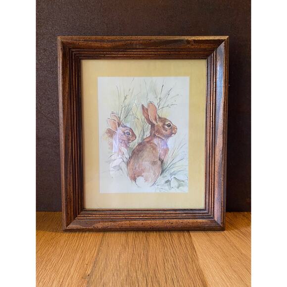 Framed Bunny Rabbit Hare Picture, Easter Spring Summer Decor 12.5”x14.5” - Picture 3 of 4